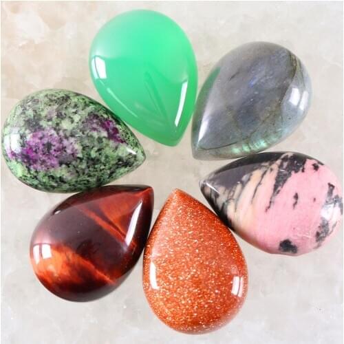 5Pcs Cabochon CAB Natural Stone No Drilled Hole Water Drop Bead for Men Women DIY Jewelry Making Necklace Ring Opal Onyx Bead