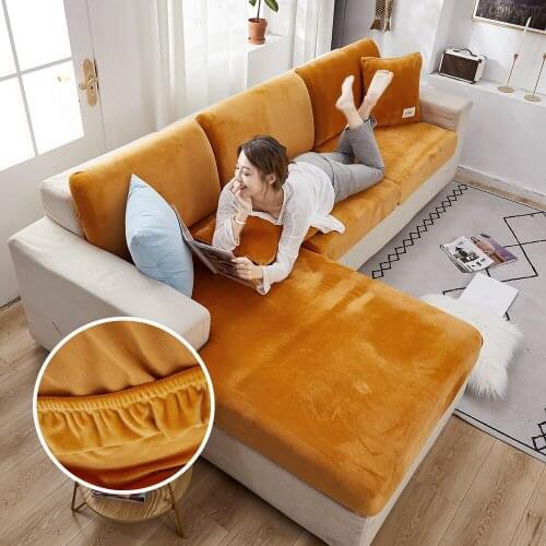 Velvet Solid Color Sofa Seat Cover Elastic Stretch Slipcovers Non-slip Washable Removable Sofa Couch Cover Furniture Protector