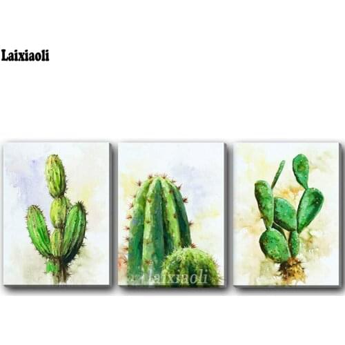 DIY Diamond Embroidery Succulent Cactus 3 pcs Diamond Painting Cross Stitch kits Full Square round Rhinestone Mosaic decoration