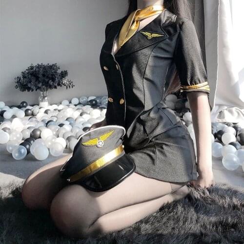 Women Cosplay Stewardess Uniform Sexy Lingerie Erotic Temptation Flight Attendant Costume Sex Police Japanese Roleplay