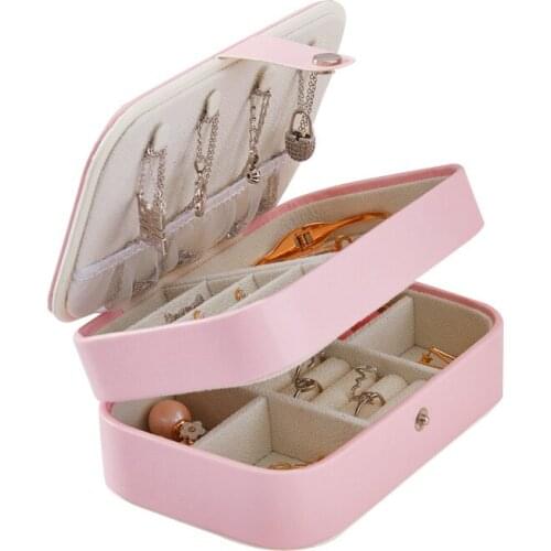 Double Layer Portable Travel Jewelry Box PU Leather Display Organizer Storage Case for Earrings Necklace Rings