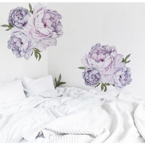 Purple Peony Wall Stickers Bedroom Flower Wall Decals Removable Self-adhesive Vinyl Sticker for Wall Home Decoration
