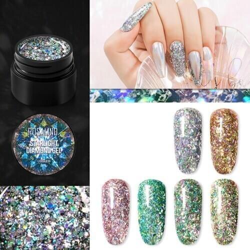 ROSALIND Gel Nail Polish Glitter Paint Mixed Varnishes Shiny Top Base Coat For Nails Set Semi Permanent For Manicure Nail Art
