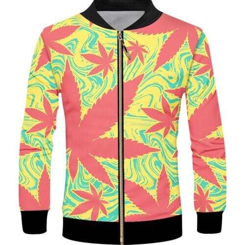 IFPD EU Size Mens Casual 3D Cool Print Colorful Leaf Jacket Long Sleeve Zipper Coat Sweatshirt Maple Leaf Plus Size Tracksuits
