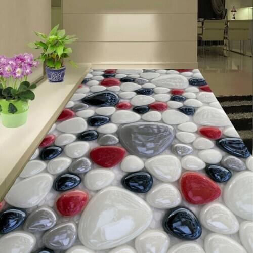 Customized Photo Modern Style White Red Black Gray Cobblestone Murals Floor Wallpaper For Bathroom 3D Room Wall Papers