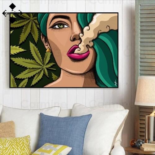 Smoking Cool Girl Print Painting Cartoon Wall Art Canvas Poster One Piece Modern Figure Wall Picture for Home and Bedroom Decor