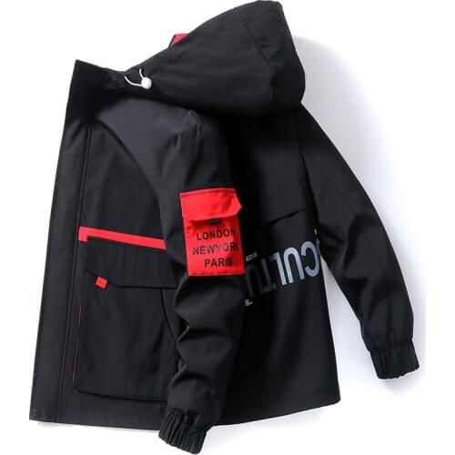 Spring Autumn Patchwork Streetwear Jackets Men Big Size 3XL Hooded Casual Loose Print Windbreaker Jacket Male Hip Hop Coat Homme