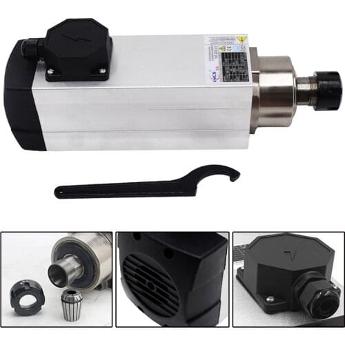 7.5KW 220V 4 Bearings Air-cooled Square Spindle Motor ER32 18000rpm 20.7A CNC Router Woodworking Drilling 300Hz GDZ120x103-7.5