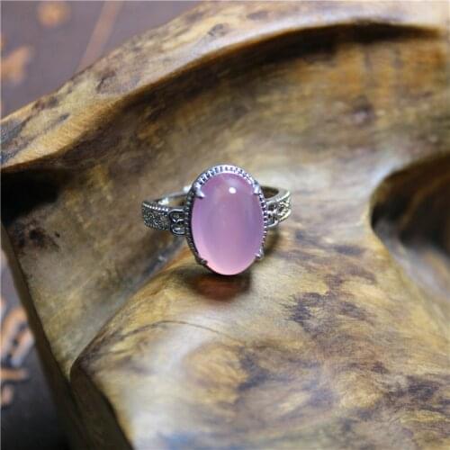 Liemjee Personality Fashion Jewelry Pink Purple Agate Silver Plated Hollow Ring For Women Feature Concise Namour Charm Gift
