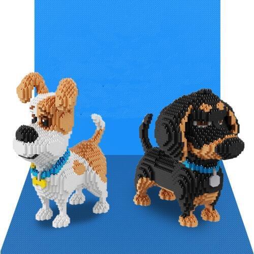 HC 16013 Pet Diamond Mini Building Blocks Teddy Schnauzer Dachshund Husky Corgi Collie Dog 3D Animal Model For Blocks Toy