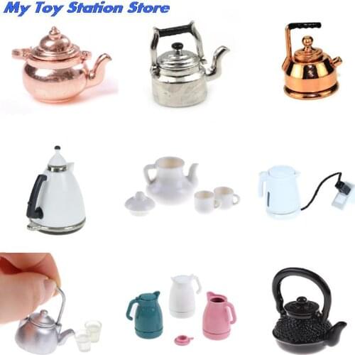 Dollhouse Miniature Accessories Kettle Simulation Furniture Tea Pot Kitchen Model Furniture Toys For Doll House Decoration 1/12