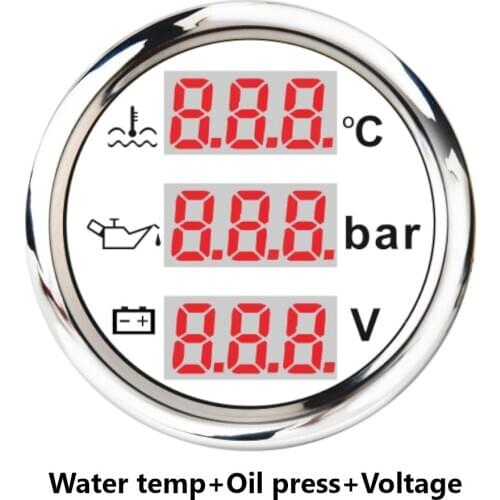 With Alarm 52mm 2'' Waterproof 3 in 1 Multi-Function Digital Gauge Meters Car Water Temp meter Oil Pressure Voltage Gauge 9-32V