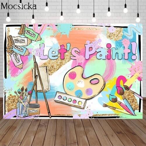 Mocsicka Painting Graffiti Birthday Background Easel Palette Custom Child Portrait Photo Party Decoration Photography Backdrop