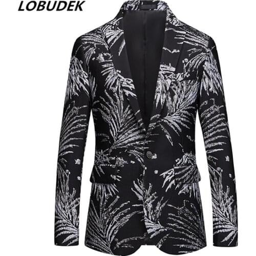 2020 Fashion Black Jacquard Blazers High Quality Mens Business Casual Suit Blazer Male Host Stage Prom Wedding Slim Suit Jacket