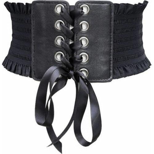Fashion Women Ladies Soft PU Leather Wrap Around Tie Corset Cinch Waist Wide Stretchy Corset Dress Belt 60-80cm