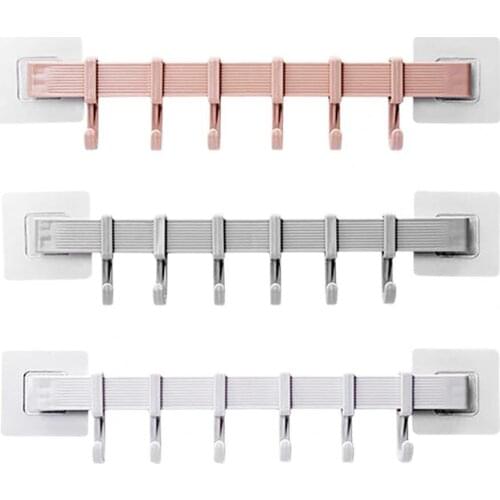 Wall Hanging Punch-free 6 Hooks Plastic Bathroom Towel Hook for Toilet