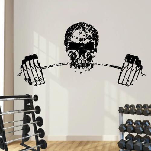 Skull Head On Gym Weights Wall Decals Fashion Cool Fitness Wall Poster Home Art Decor Vinyl Wall Sticker Removable Decals Q-53