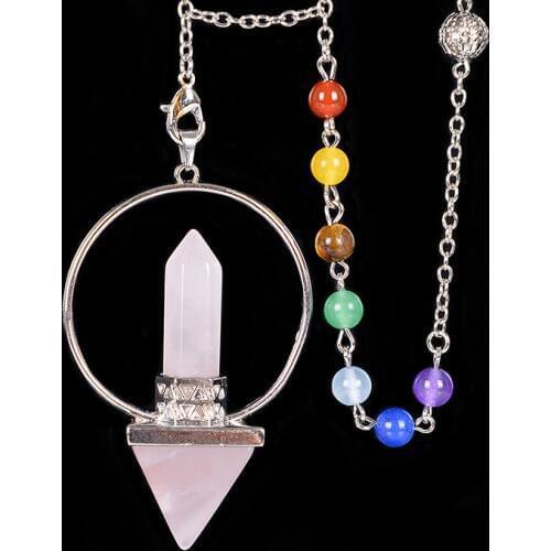 Natural Stone Pendulum Dowsing Hexagonal Prism Pyramid White Pink Crystal Obsidian Pendants for Men Women Jewelry Gift D18