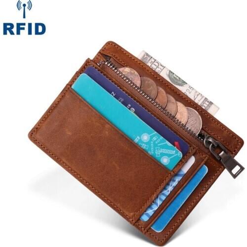 New RFID Blocking Slim Leather Wallet Men ID Card Holder Male Money Bag Vintage Card Holder Coin Pocket