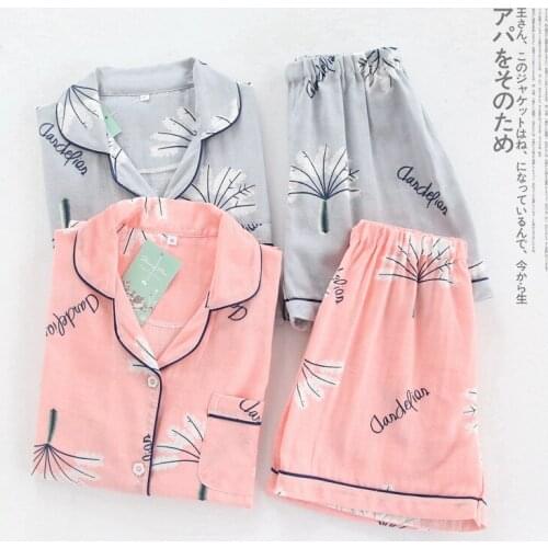 New Women Pajamas Set Pure Cotton Gauze Short-sleeved Dandelion Sleepwear with Shorts Thin Loose Comfortable Two Piece Summe