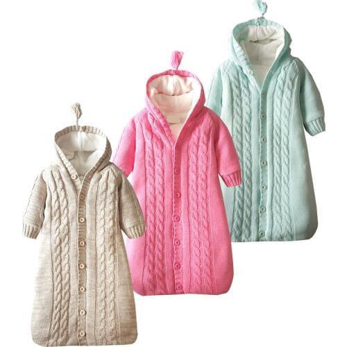 Newborn sleepers baby newborn sleep gown warm infant nightgown knit hooded baby blanket cotton sleeper new born winter robe