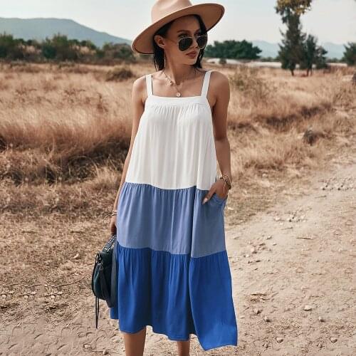 Summer Solid Dress for Women 2021 Ruffle Sling Color Cute Striped Maternity Dresses Plus Size Pocket Loose Vacation Loose Dress