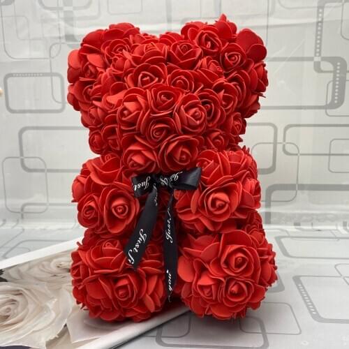 Valentines Day Gift 25cm Red Rose Bear Rose Flower Artificial Decoration Christmas Gifts Women Valentines Gift Home Decor