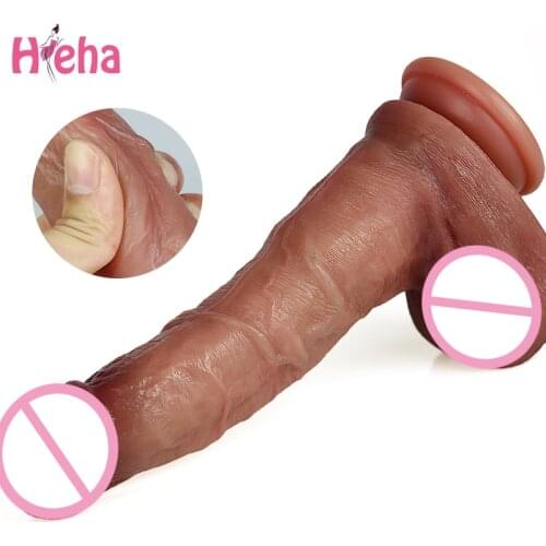 7/8 Inch Skin Feeling Realistic Dildo Soft Flexible Double Layer Silicone Huge Penis Suction Cup Sex Toys for Woman Masturbation