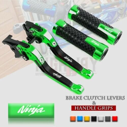 Motorcycle CNC Adjustable Foldable Brake Clutch Lever & Rubber Handle Grips for KAWASAKI NINJA 300 400 Z250 Z300 Z125 Z400