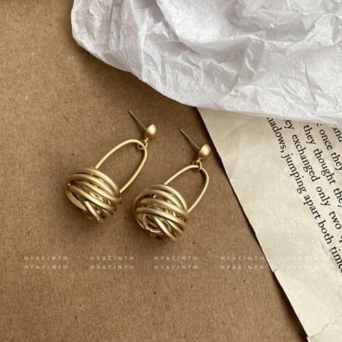Retro Matte Circle Knotted Hanging Basket Earrings Minimalist Fashion Metal Earrings High Party Jewelry Women