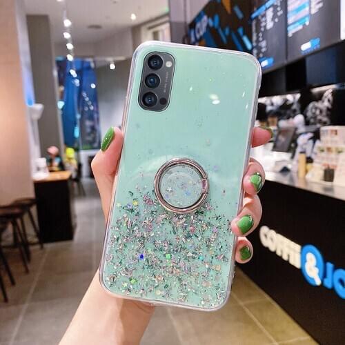 Luxury Ring Bling Glitter Silicone Phone Case For Oppo Reno 4 3 2 Ace Pro Find X2 RX 17 15 Neo F 12 11 Ultra-thin Sequins Cover