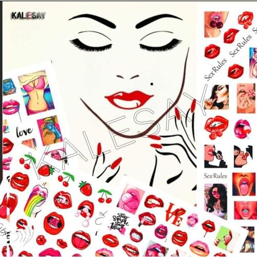 Sexy Girl Lips Slider Back Glue Nail Decals Nail Sticker Transfer Tattoo Wraps Self Adhesive Tip Manicure Decoration Design