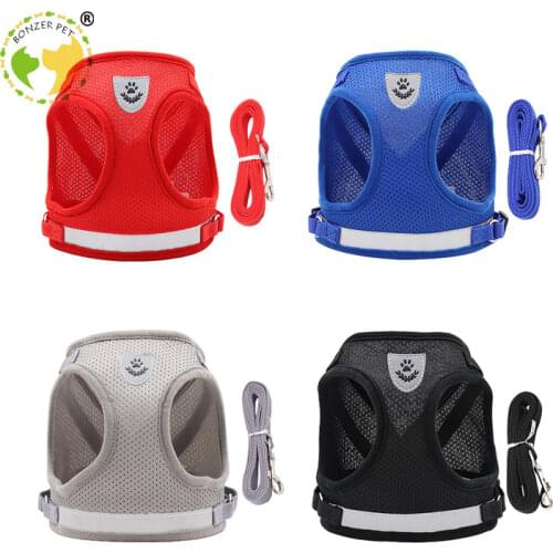Bonzerpet Dog Harness Leash Breathable Escape Proof Pet Clothes Kitten Puppy Dogs Vest Adjustable Easy Control Reflective Cats