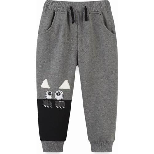 Jumping Meters Cartoon Boys Thin Cotton Pants Spring Autumn Grey Funny Monster Trousers Casual Children Clothing 2-7years