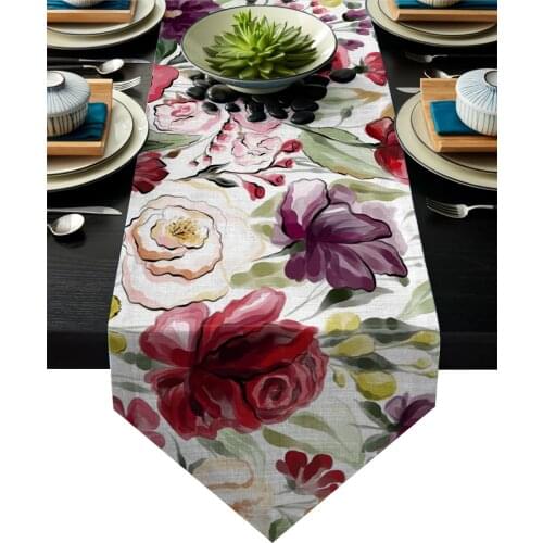 Dining tablecloth Color Flower Plant Watercolor Table Runner Modern Table Runners for Wedding Party Decorarion Christmas Table