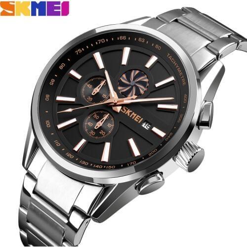 SKMEI Luxury Top Brand Mens Watches Sports Chronograph Waterproof Stainless Steel Quartz Wrist Watch Clock Relogio Masculino
