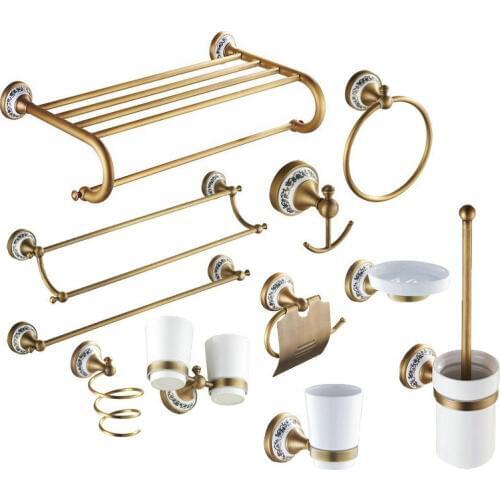 TT34 Antique Porcelain Ceramic Bathroom Accessories Luxury Brass Brushed Bathroom Hardware Bath Decoration Bathroom Products