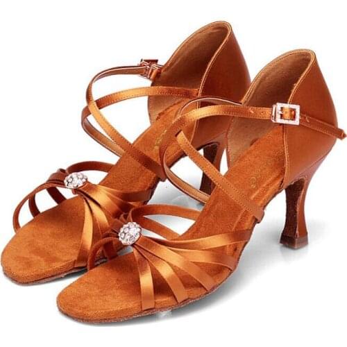 Latin Dance Shoes Woman Satin Latin Shoes Latin Dance Shoes Woman Rhinestone Tango Salsa Latin Dance Shoes Hilgh Heel A119