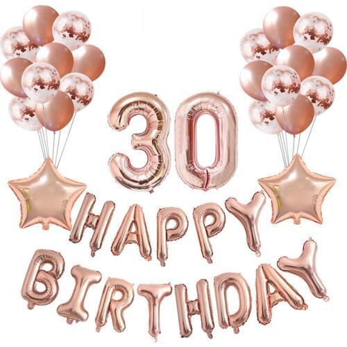 27pcs/lot Rose Gold Balloon 16 18 20 21 30th Birthday Balloons Happy Birthday Letter Banners Number Ballons Decorations
