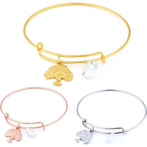 Xinxuanmei Zircon Tree Of Life Bracelets Bangles For Women Stainless Steel Adjustable Bracelet Fashion Bangles Jewelry 2019