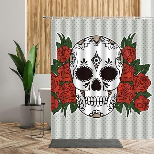 Flower Pattern Shower Curtain Skull Red Rose Print Bath Cloth Waterproof Bathtub Screen Home Decors Bathroom Curtains Accessorie