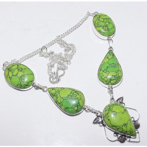 Green Turquois Necklace Silver Overlay over Copper, 46.5cm, N1673