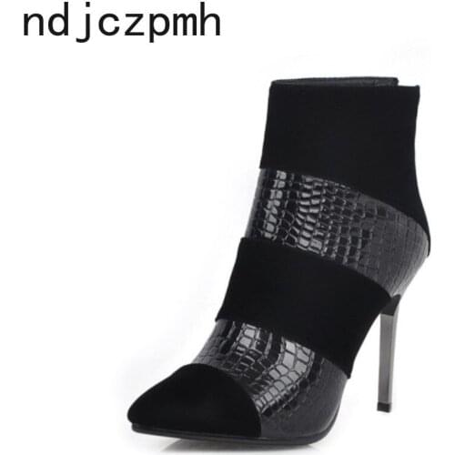 Womens Boots The New Winter Fashion Pointed Zipper High Heel Short Tube Womens Shoes Plus Size 33-43 Heel Height 9.5cm Black