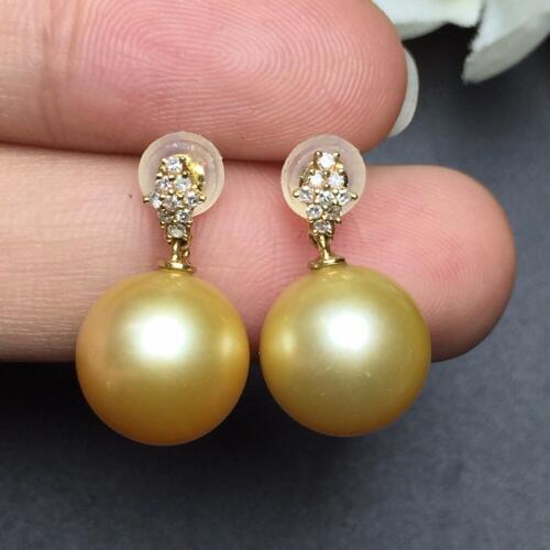 Fine Jewelry Real 18k Rose Gold AU750 100% Nature Golden Pearl Gemstone Female Earrings Fine Gift women earring
