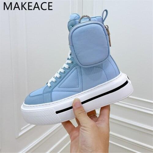 Newest Platform Casual Shoes Women High-Top Sneakers Patchwork Pocket Boots Pink Ankle Boots Women Motorcycle Boots Autumn 2021