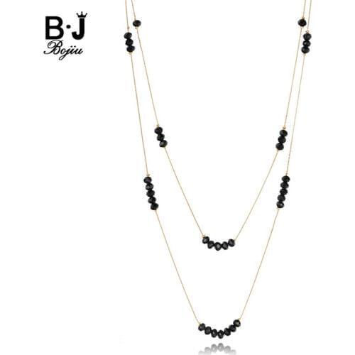 BOJIU New Yellow Black Blue Crystal Necklace For Women Exquisite Trendy Copper Long Snake Chain Long Necklace Hot Sale NKS183