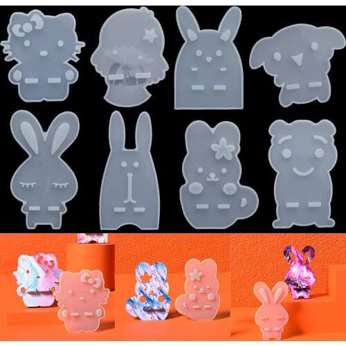 1 Set Phone Bracket Holder Crystal Epoxy Resin Mold Cute Bear Car Rabbit Shape Phone Stand Silicone Mould For DIY Crafts Making