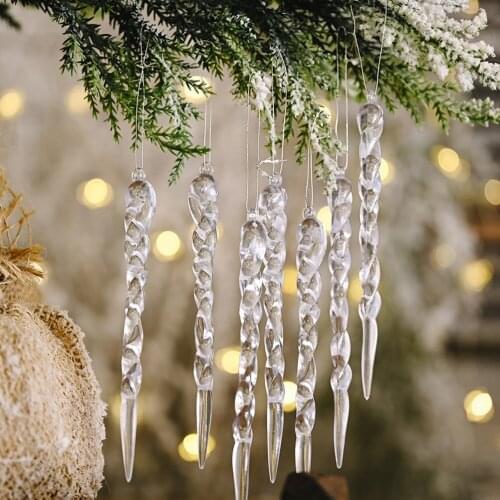 12Pcs Acrylic Icicle Durable Transparent Sturdy Party Decoration Xmas Supplies Ice Cream Pendant Christmas Decoration Ice Cream