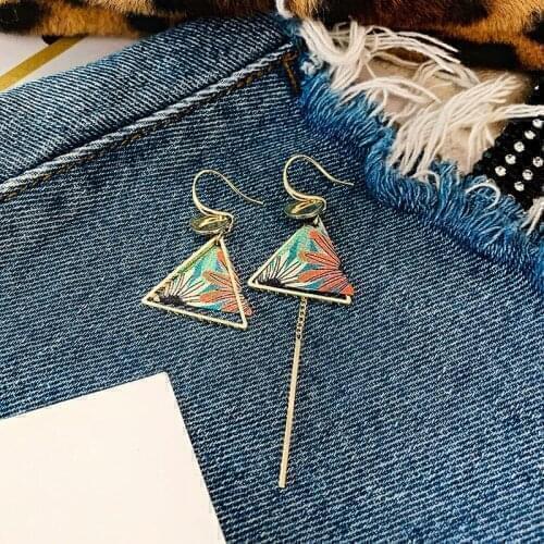 2021 Korean Long Statement Geometric Triangle Tassel Dangle Drop Earrings Women Earrings Fashion Jewelry National Style Earrings