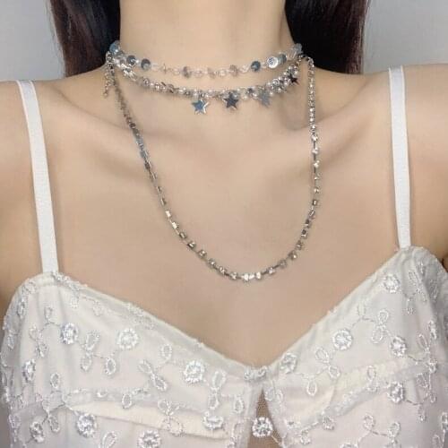 2021 Ladies Fashion Temperament Jewelry Multilayer Chain Stars Sequin Chokers Necklaces For Women Trendy Party Jewelry Kolye